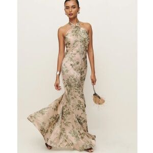 Reformation Veria Silk Dress Green - Size 4